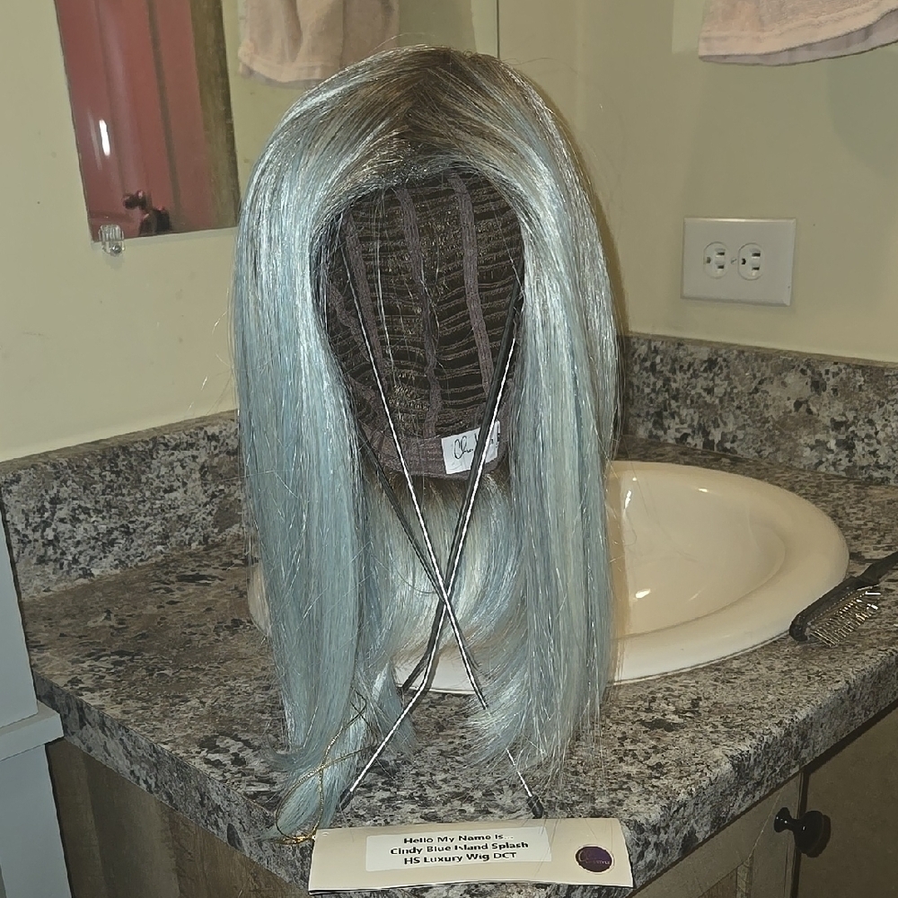 Long Silver Wig with Sleek Texture and Straight Cut